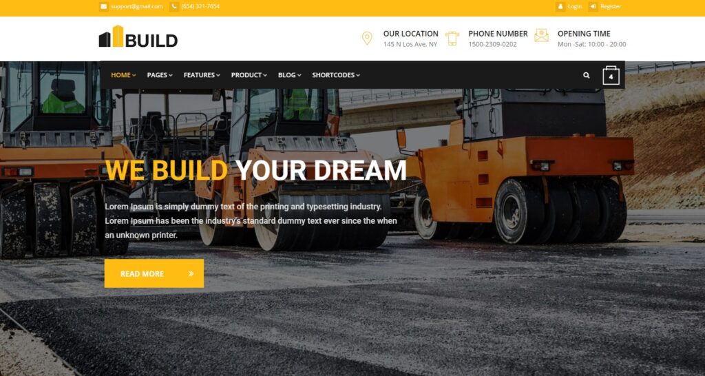 build theme for contractor business word press template style new page