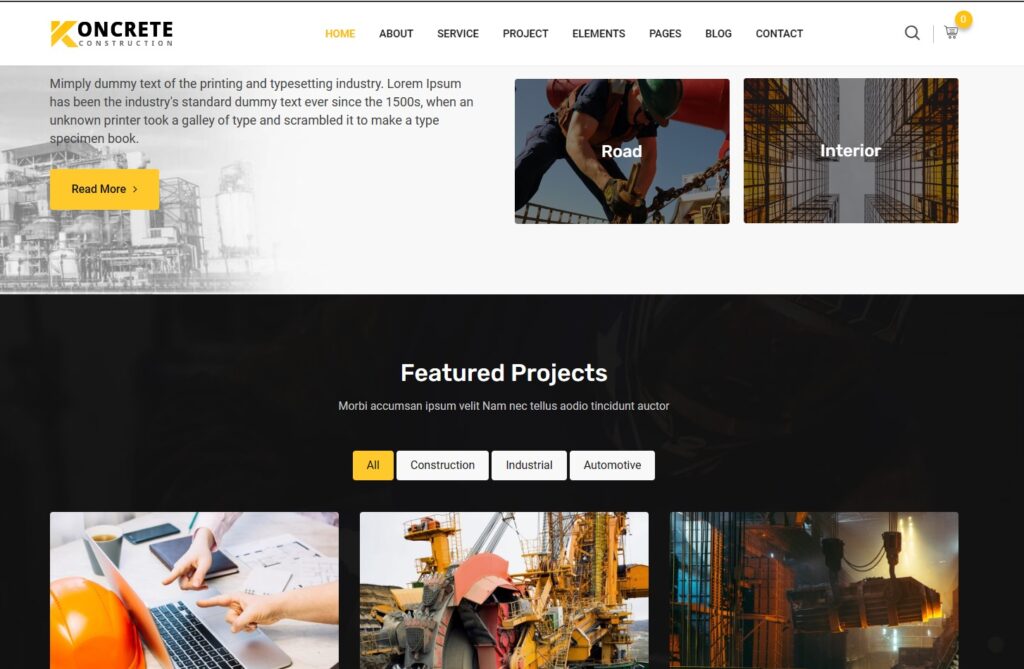 koncrete general contractor website template for wordpress new style