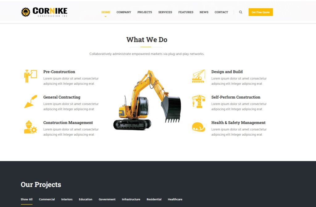 cornike website template variant for general contractor website