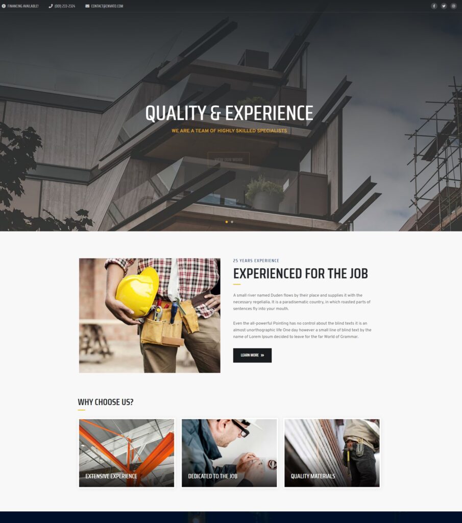 tradesman website for contractor business new home page style