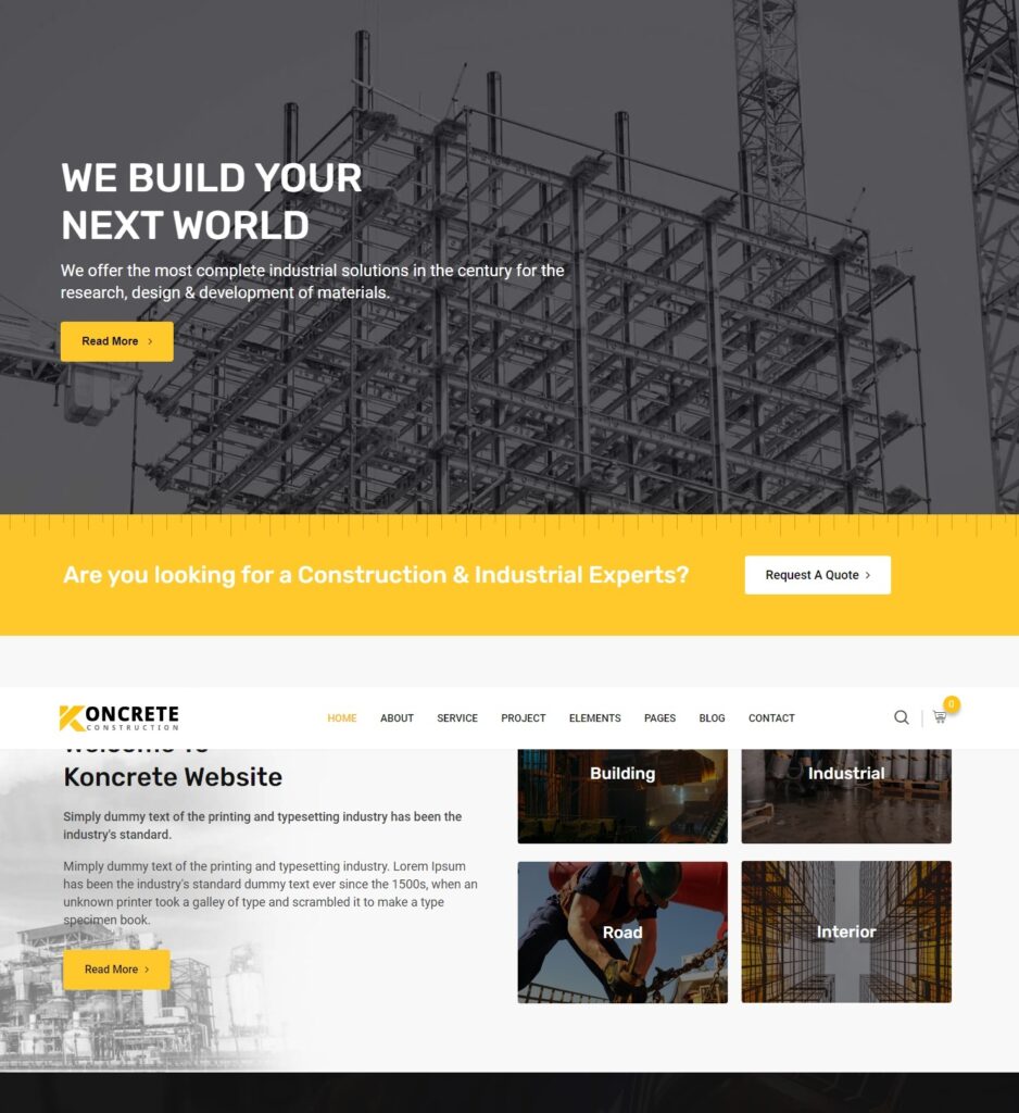 koncrete general contractor website template for wordpress