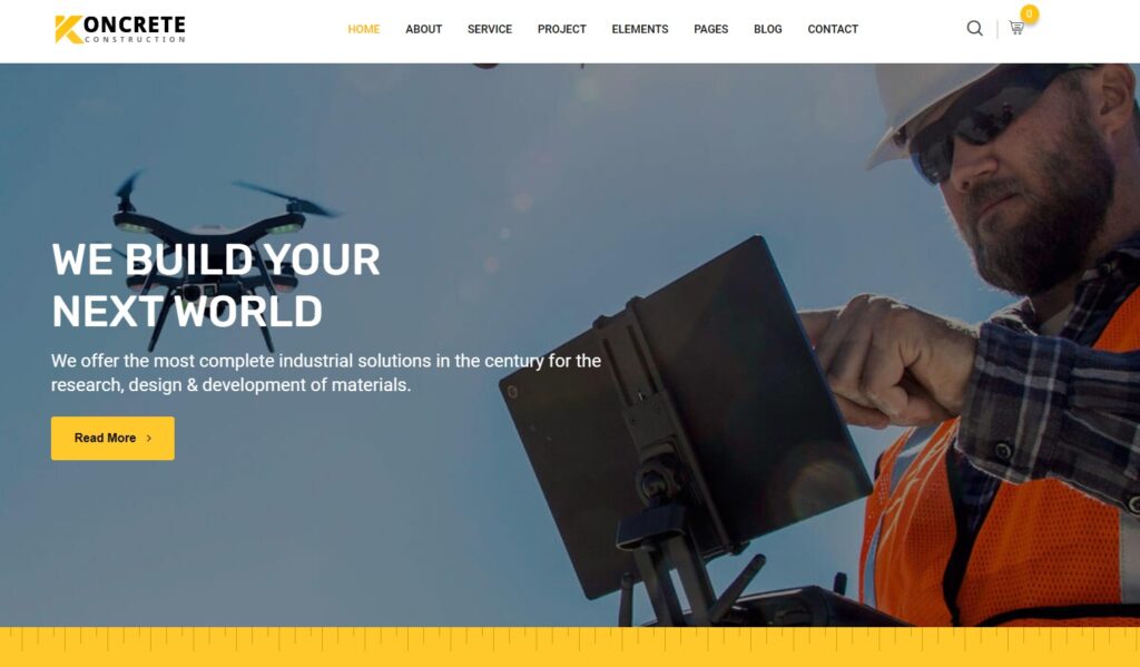 koncrete general contractor website template for wordpress new style variant