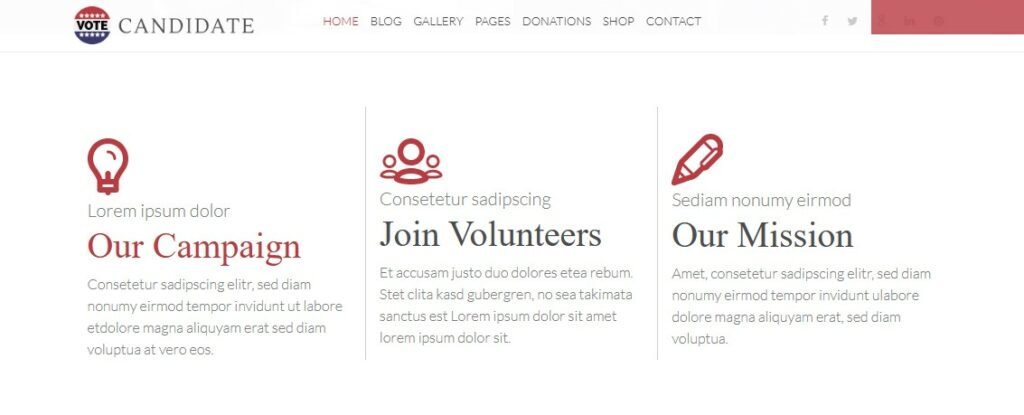 candidate wordpress section for campaign and volunteers 