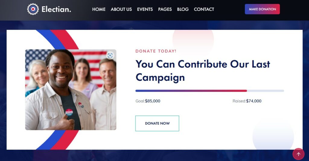 a section in electian wordpress theme for fundraising Political campaign website templates