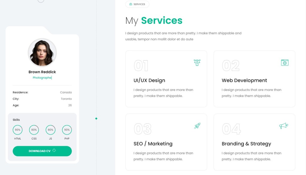 Minfo Best Personal Website Template for Software Engineer services page