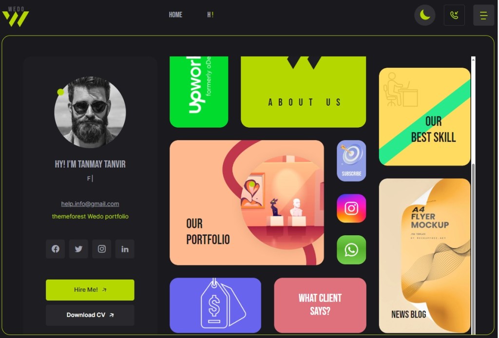 wedo homepage grid section Best Personal website template for software engineer